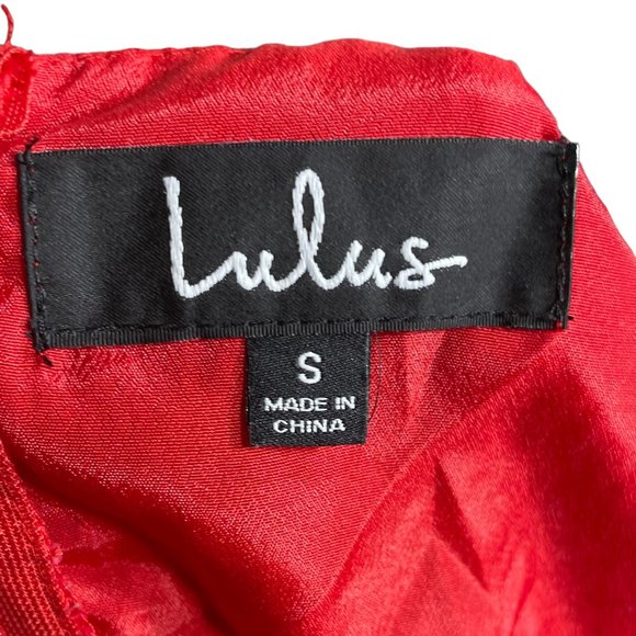Lulus Lace Dress S Allover Surplice V-Neck A-Line Skater Eyelash Scalloped Red - Picture 5 of 13